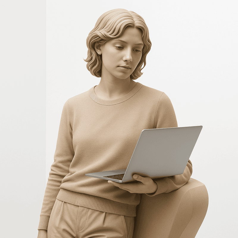 Statue with a laptop